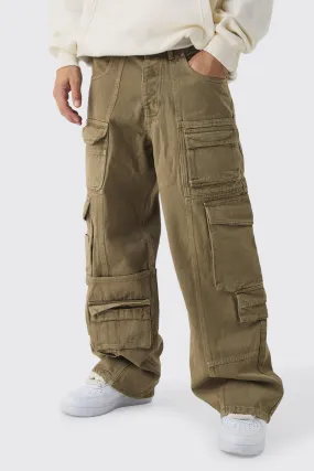 Baggy Fit Acid Wash Denim Cargo Jeans
