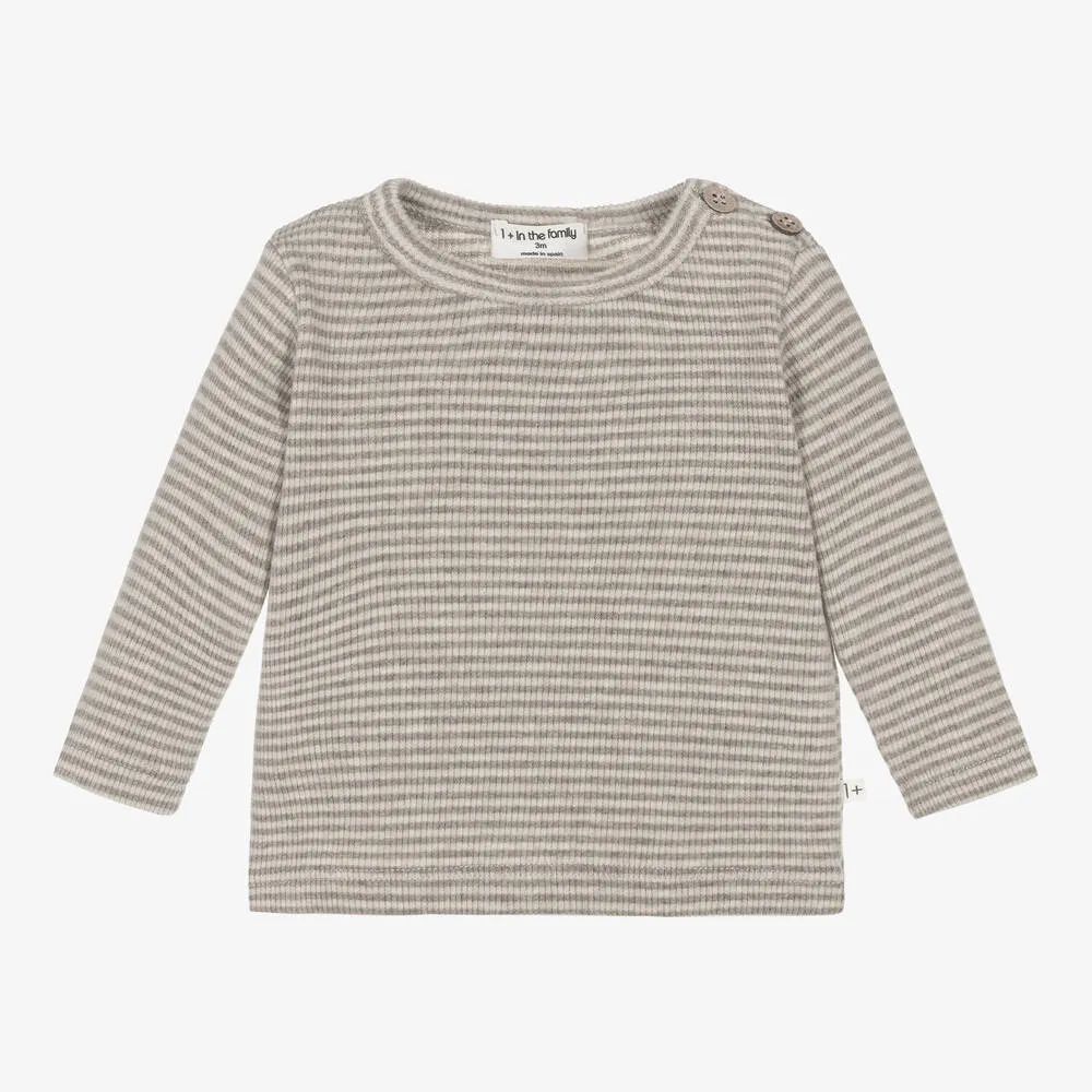 Beige Striped Cotton Jersey Top