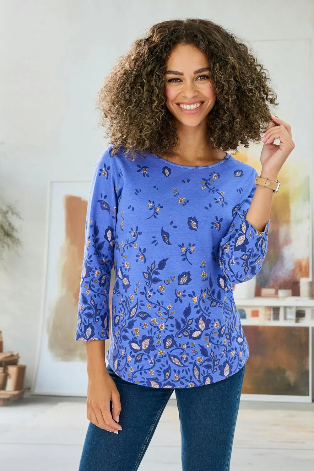 Border Print Jersey Top