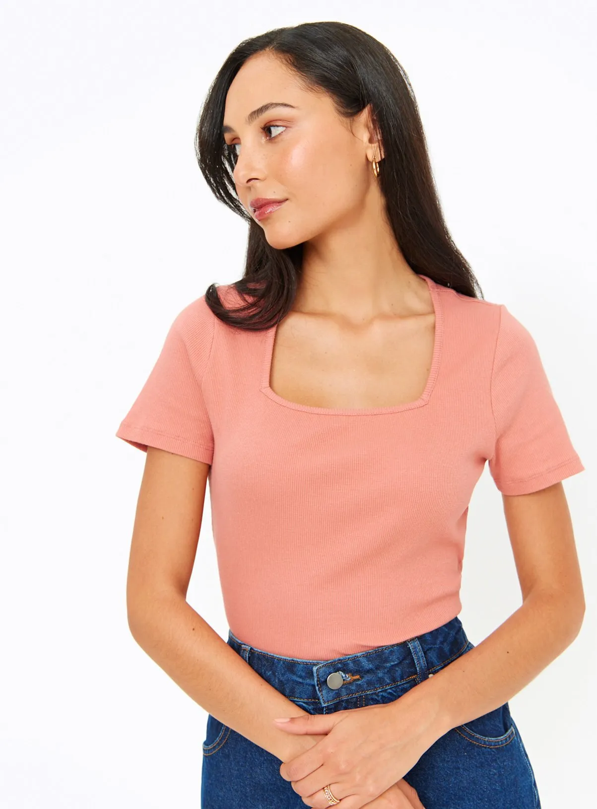 Buy Orange Square Neck Short Sleeve T-Shirt 26 | T-shirts | Tu
