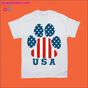 Dog Paw Shaped | USA | American Flag T-Shirts