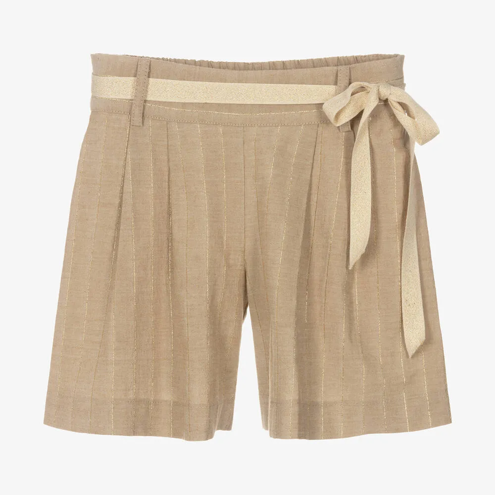 Girls Beige Pinstripe Shorts