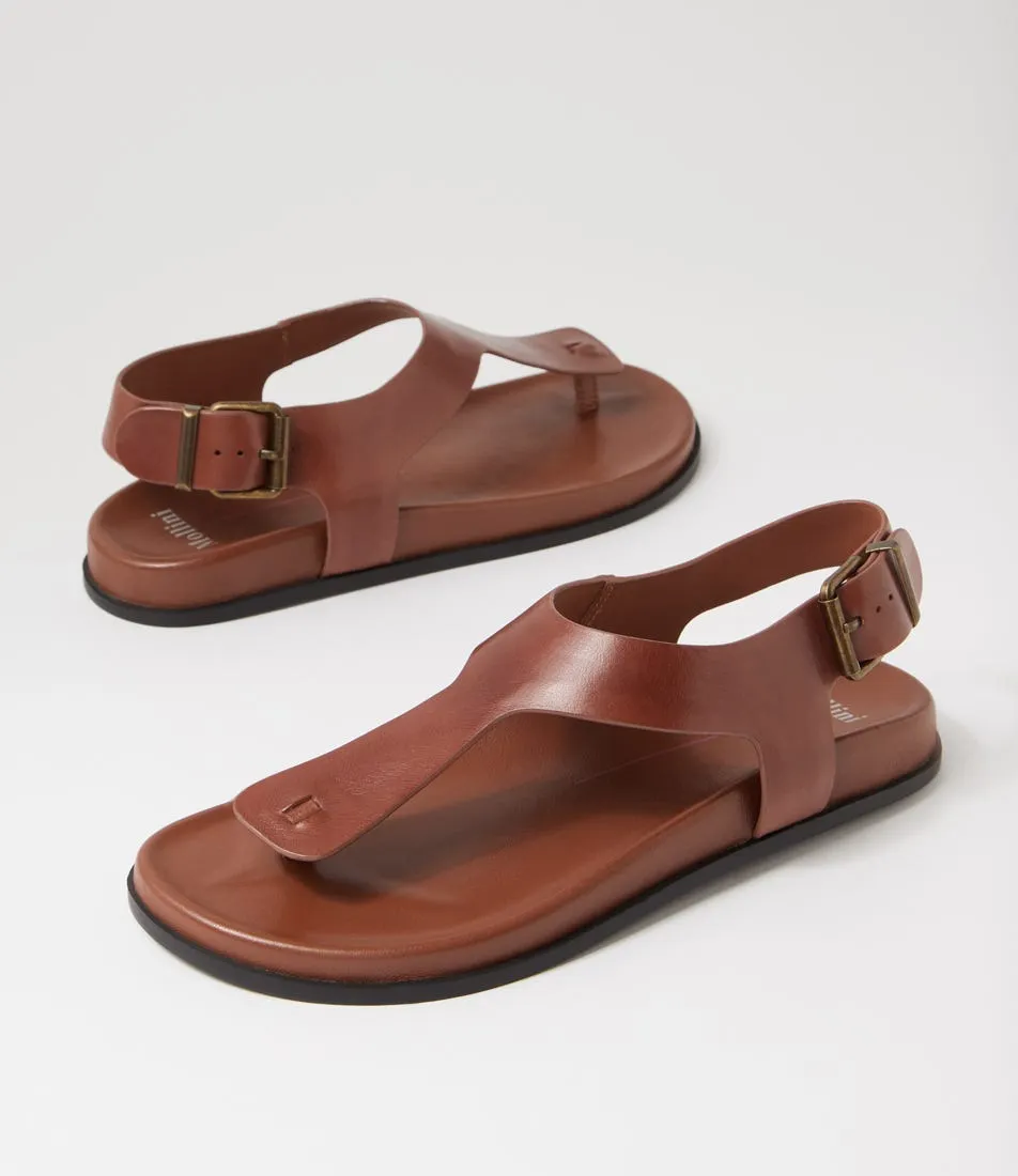 MOLLINI Hallee Walnut Black Leather Sandals